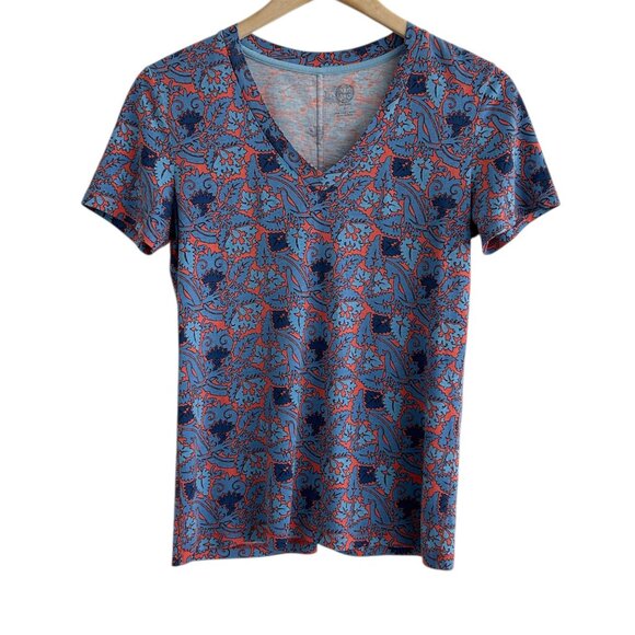 Tory Burch Pima Cotton V-Neck Sea Coral Artemis Short Sleeve T Shirt Top (S) - Picture 7 of 10